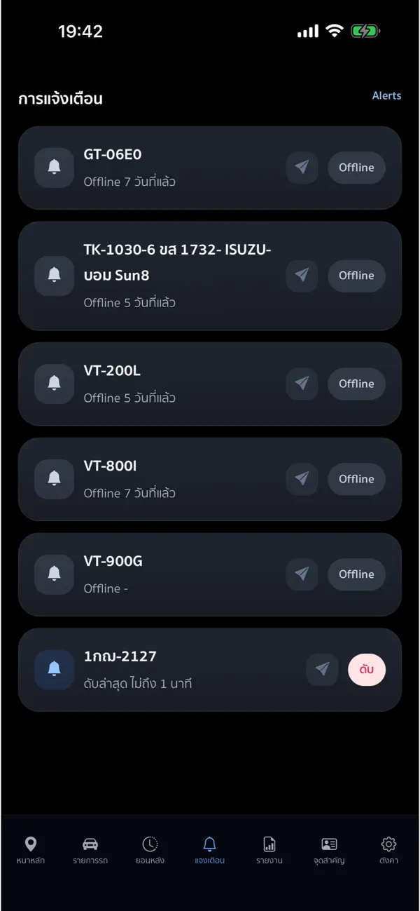 ตัวอย่างแอป RKTrack หน้าจอแจ้งเตือน